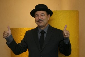 Panamanian salsa singer Ruben Blades poses before a news conference in Mexico City